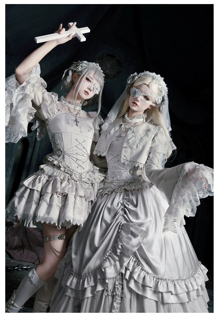 With PUJI - Letter and Poetry · Humanoid Robot - Silver Gothic Lolita Mermaid Skirt Set 43861:787636