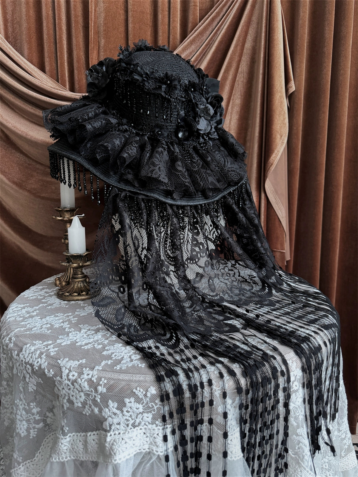 Muppet Mind Ben - Gothic Lolita Widow Hat, Lace Head Veil