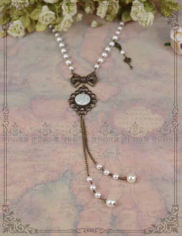 Vintage Lolita Artificial Pearl Necklace with Key Charm Necklace