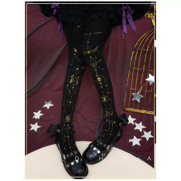 Yidhra~Starry Sky~12D Velvet Gothic Lolita Pantyhose with Skin-Colored Tights Black Pantyhose - 120D Only