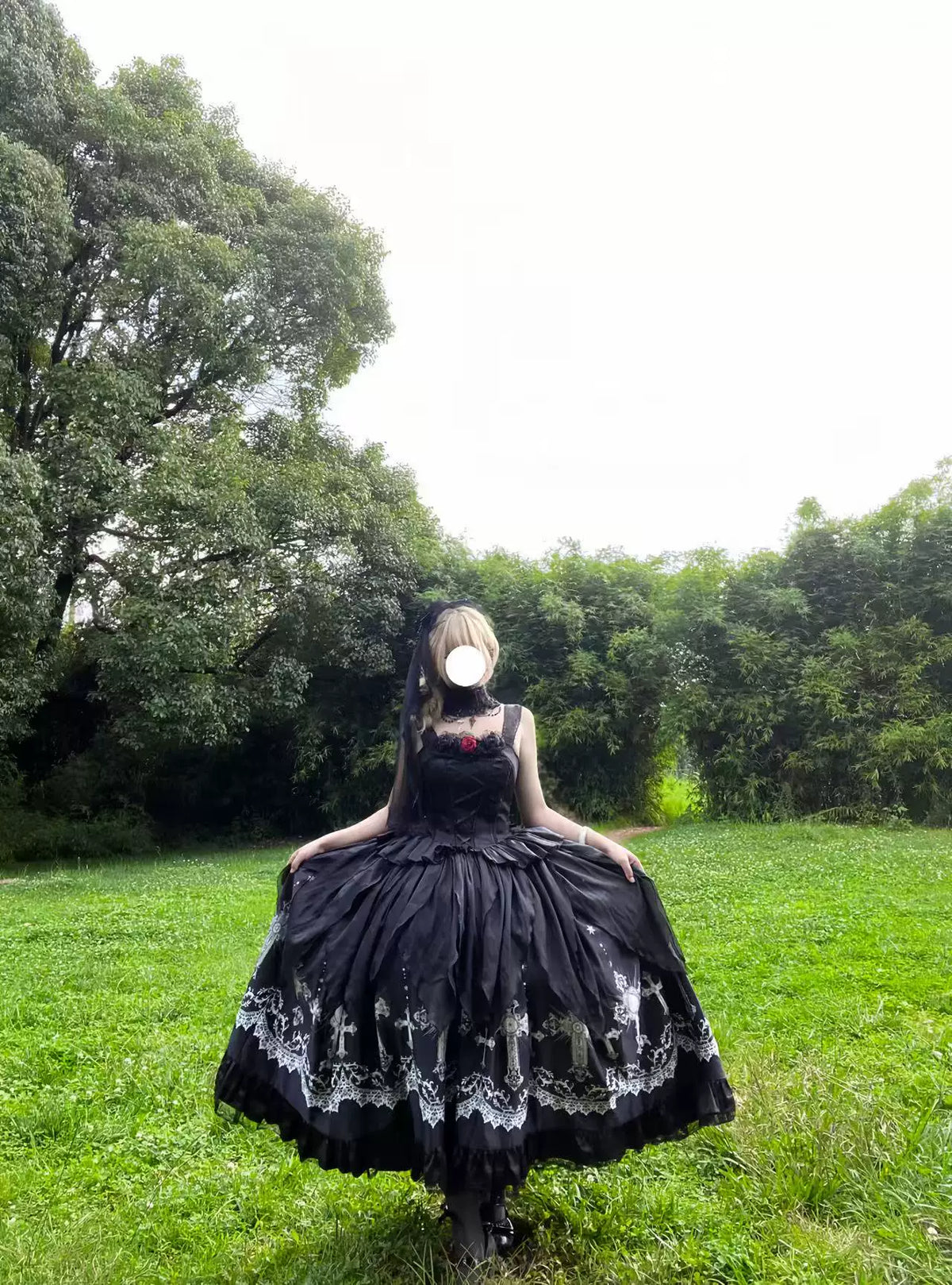 Star Remains Prayer - Elegant Gothic Lolita JSK & OP Dress Set, Cross & Moon Prints 46014:872457