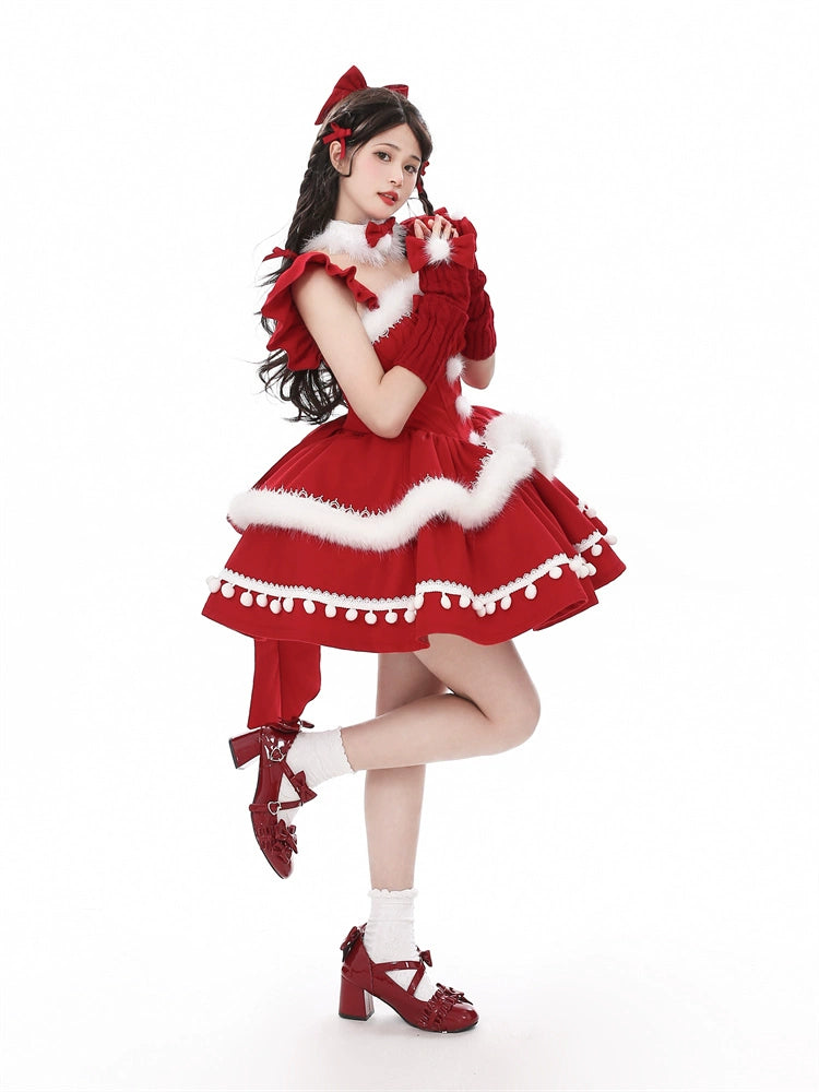 Dear Dolls~Little Wish~Christmas Red Lolita Princess JSK Dress   
