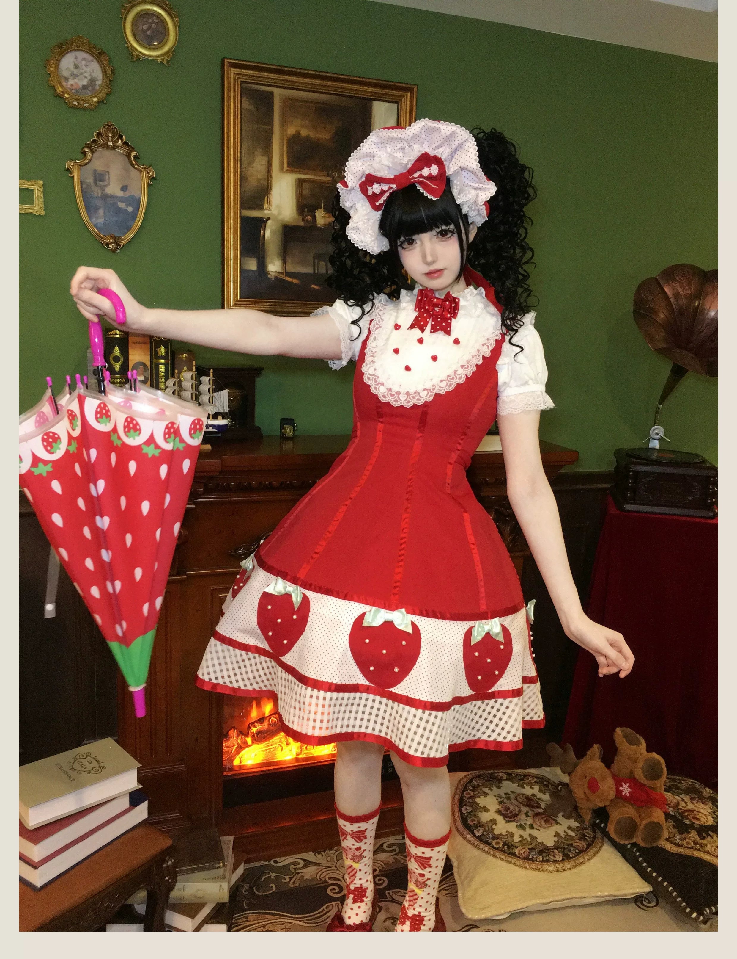 The Weird Strawberry Lady - Old School Lolita JSK, Hand-Studded Strawberry
