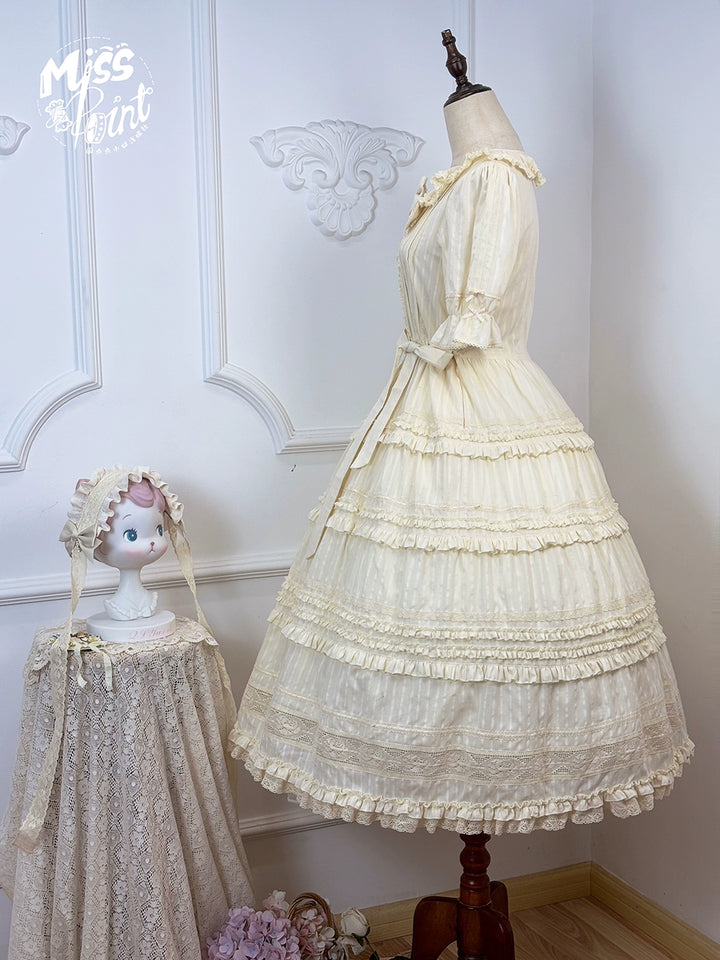 Miss Point~Cat Rose Tea~Elegant Lolita OP Open-front Short Sleeve Tiered Dress 42135:727821