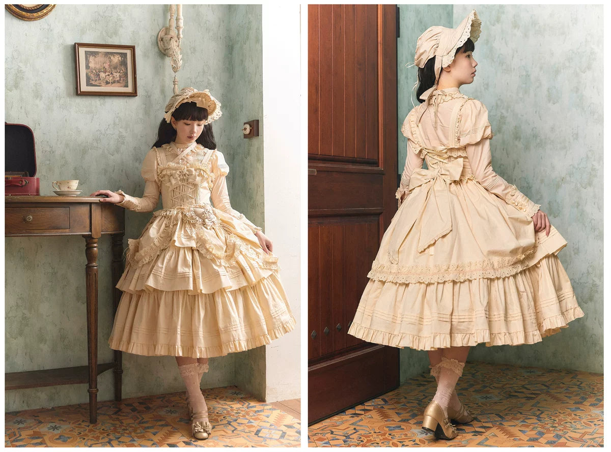 Cotton Gothic Lolita Long JSK, Drawn-up Hem 45213:841049