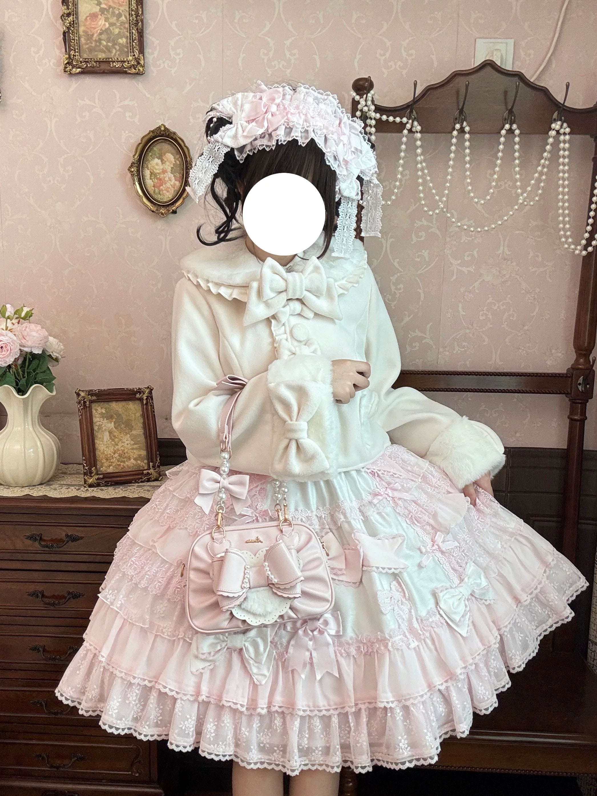 Aimee - Peach Cube Box - Sweet Lolita Pink Handbag, Bow & Pearl