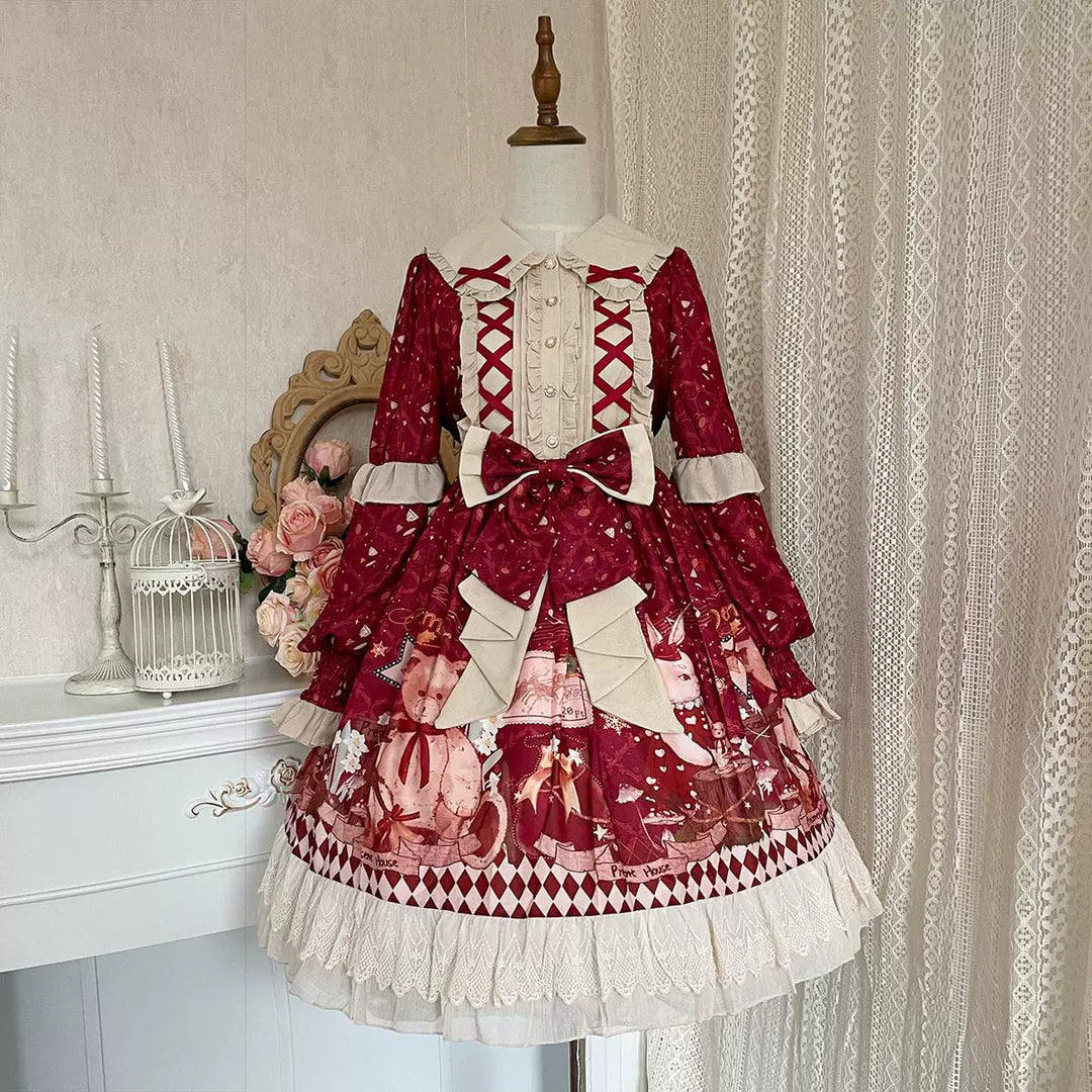 Matutu~Sweet Bear Gift House~Sweet Lolita Suit Christmas Lolita OP and Cape OP only S 