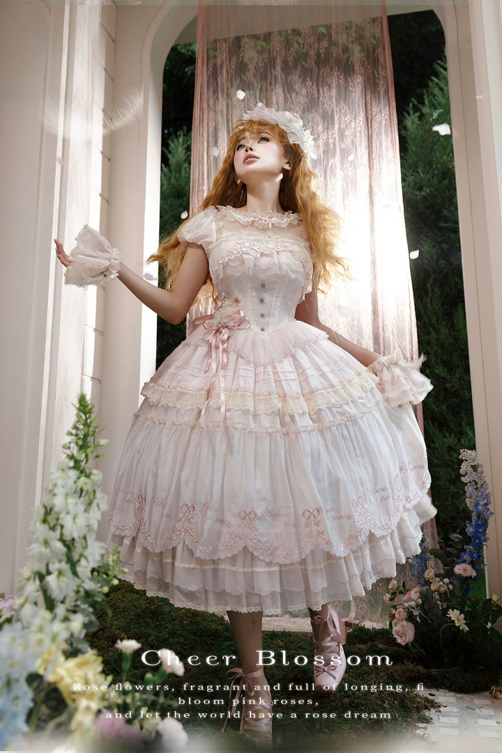 MieYe - Cherry Blossom - Pink Sweet Lolita Tiered Dress