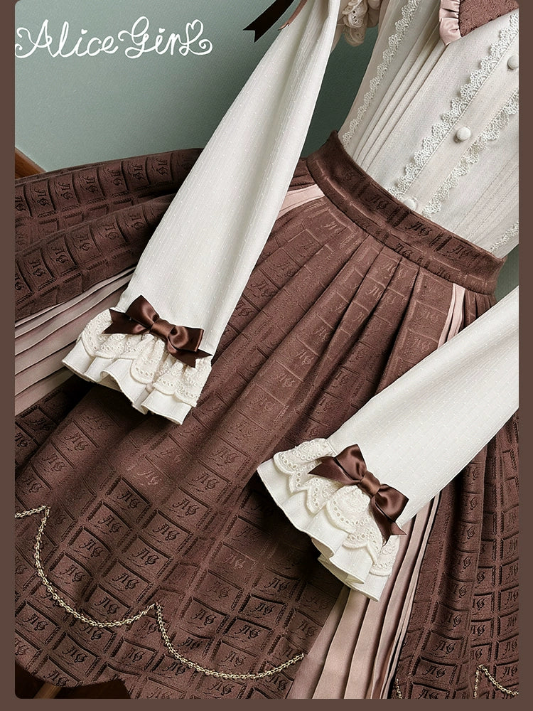 Alice Girl - Bear Chocolate Slab - Classic Lolita Slim Fit Shirt, Back Lace-up 44312:804462