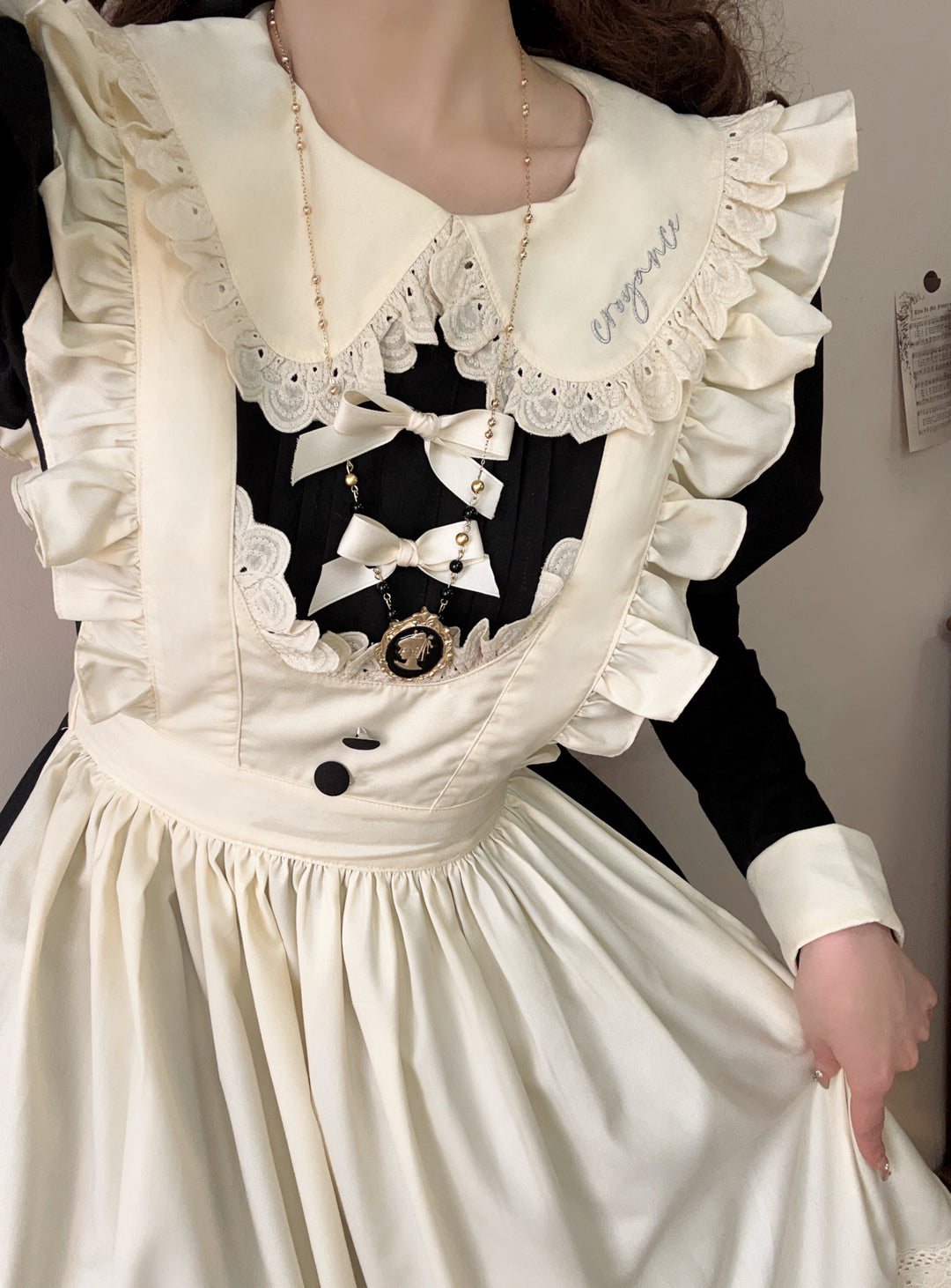 Qianmu~Classic Maid~Gothic Maid Lolita OP Suit with Apron and Jabot