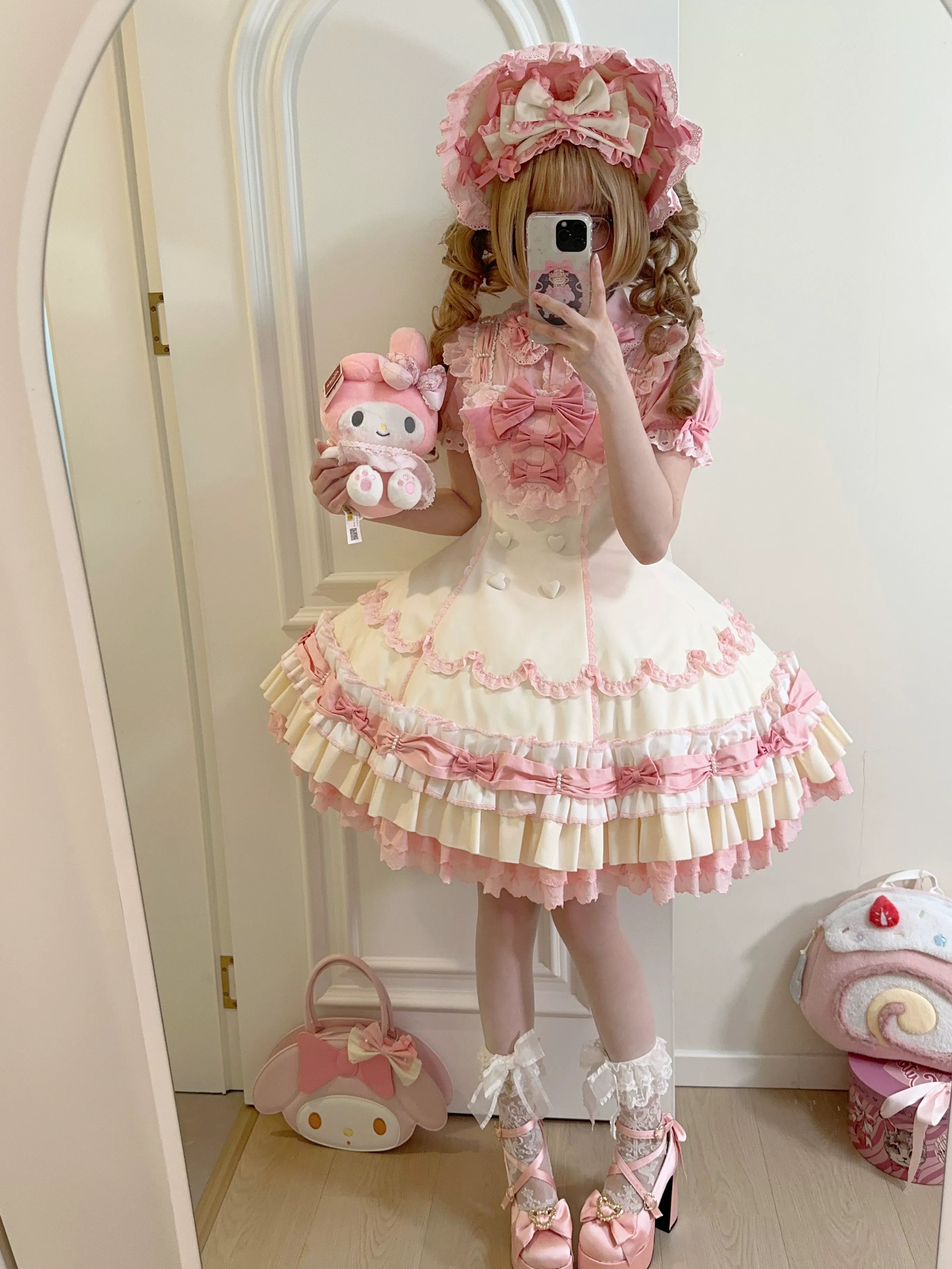 Cream Fondant - Old School Lolita JSK & OP Dress, Pearl Accent