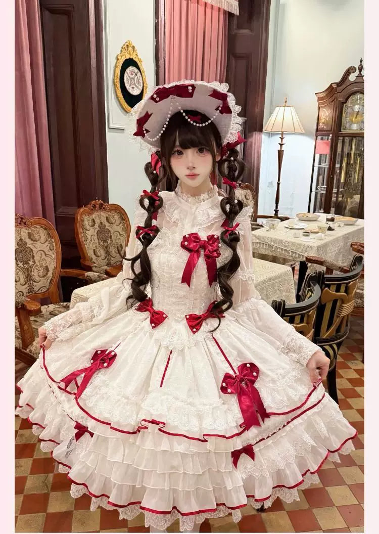 Star Porcelain Doll - Sweet Lolita JSK Dress Set, Tiered Ruffle Hem (L M S) 46093:874745
