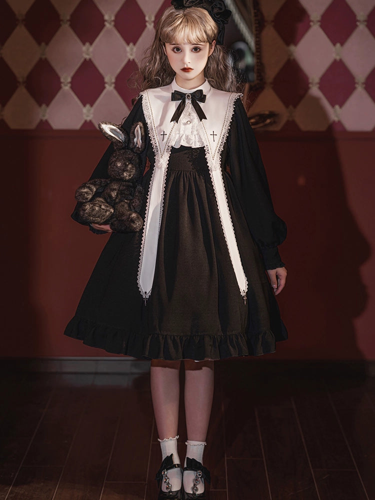 Sweet Date~Gothic Lolita Dress Black Nun OP for Halloween S black 