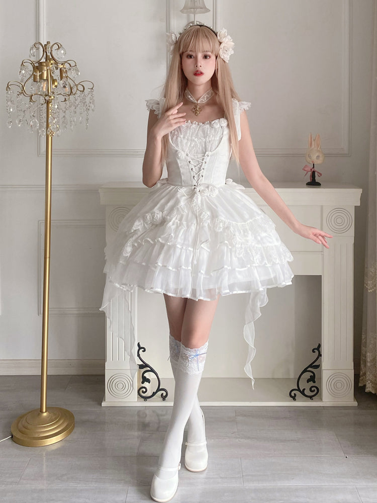 Your princess~Sweet Lolita White Princess Flounce Hemline OP   