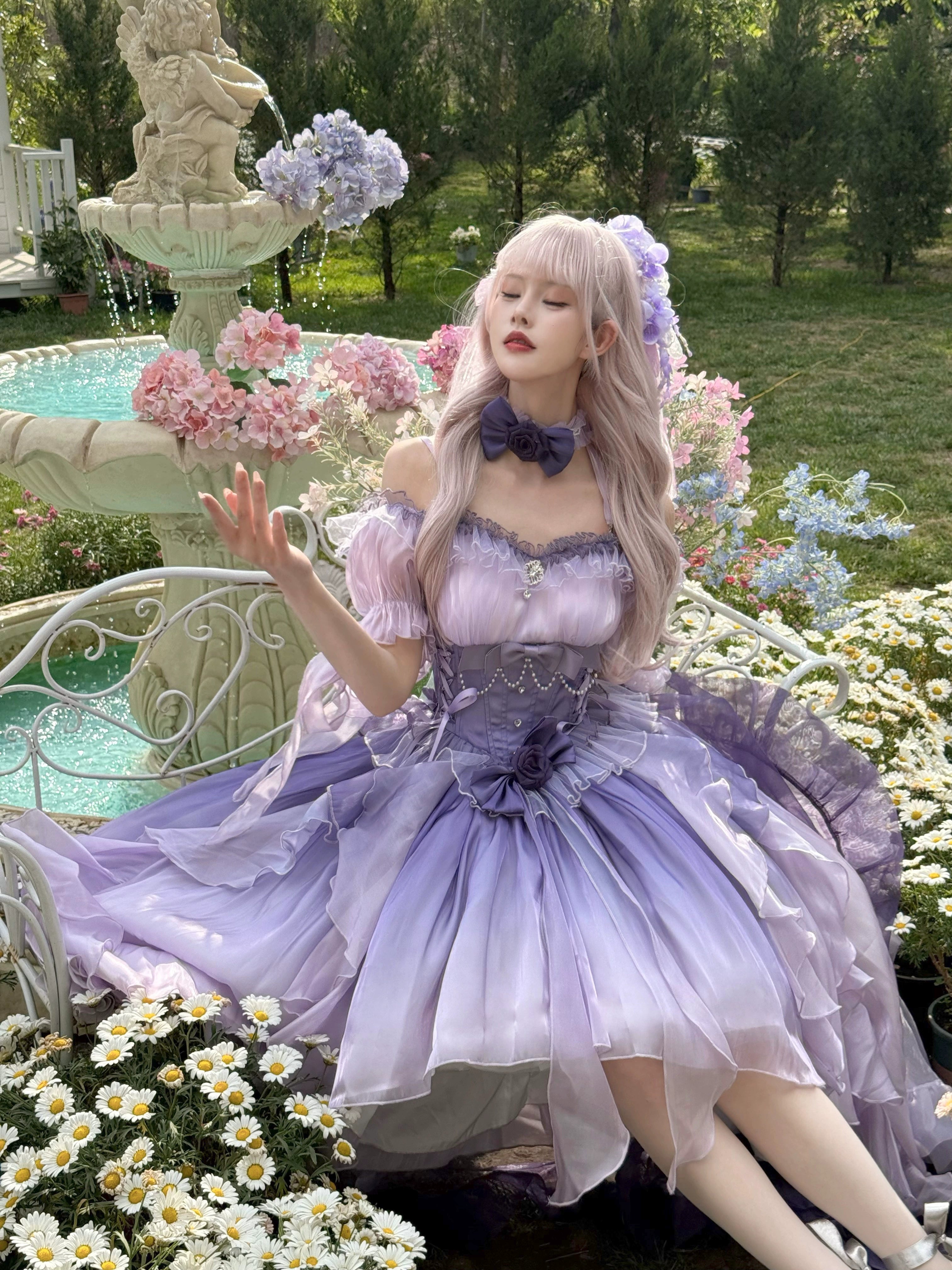 Meowing and fruity - Midsummer Dream - Gradient Color Wedding Lolita JSK Dress Set, Fishbone Waist 44337:803869