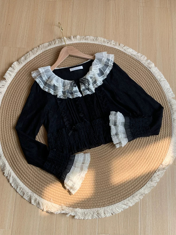 Morning Dew - Elegant Lolita Cardigan, Ruffle & Butterfly Pattern