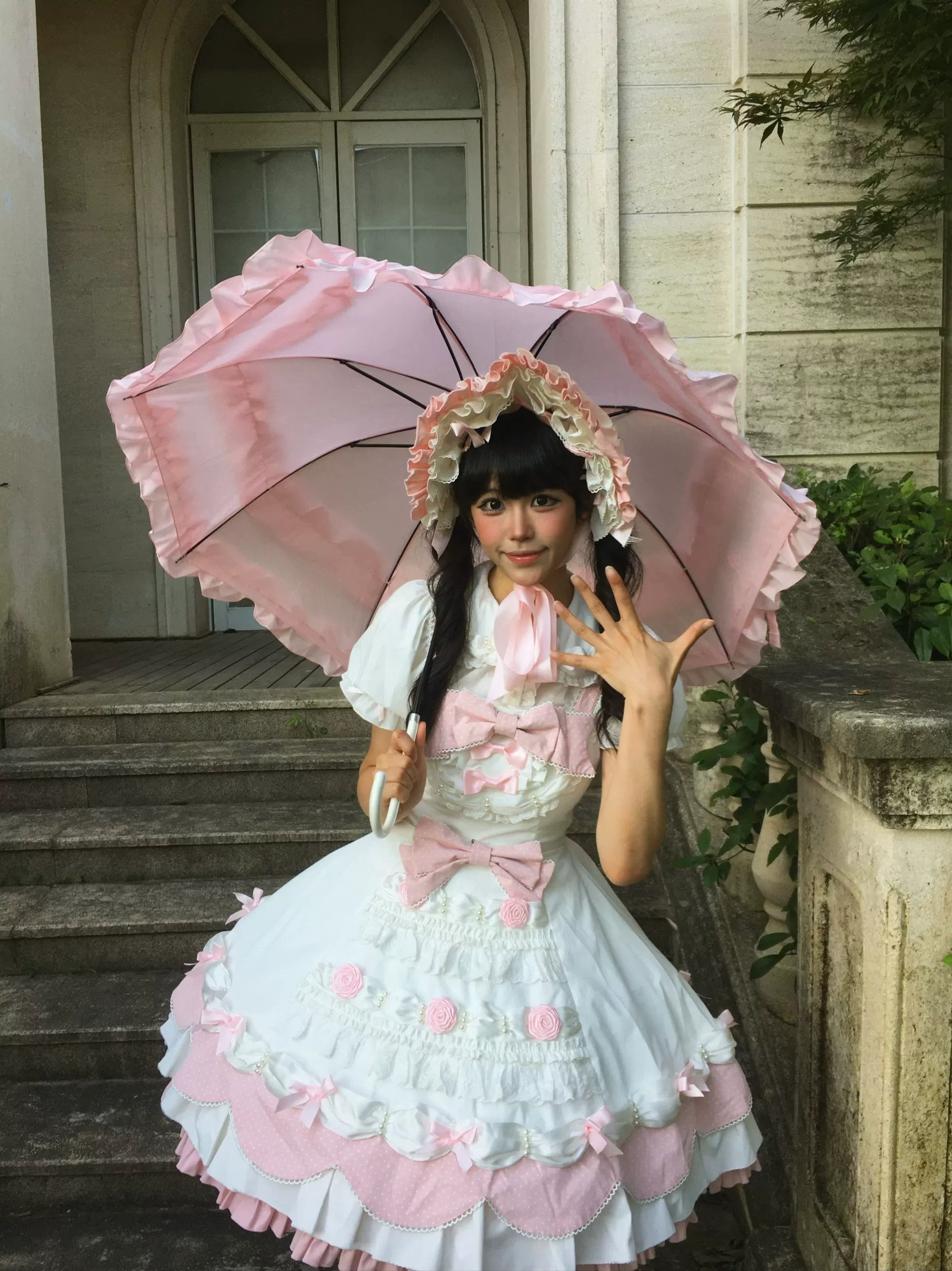 Cream Rosette Cake - Old School Lolita JSK Dress, Rose & Pearl Accents 45769:861461