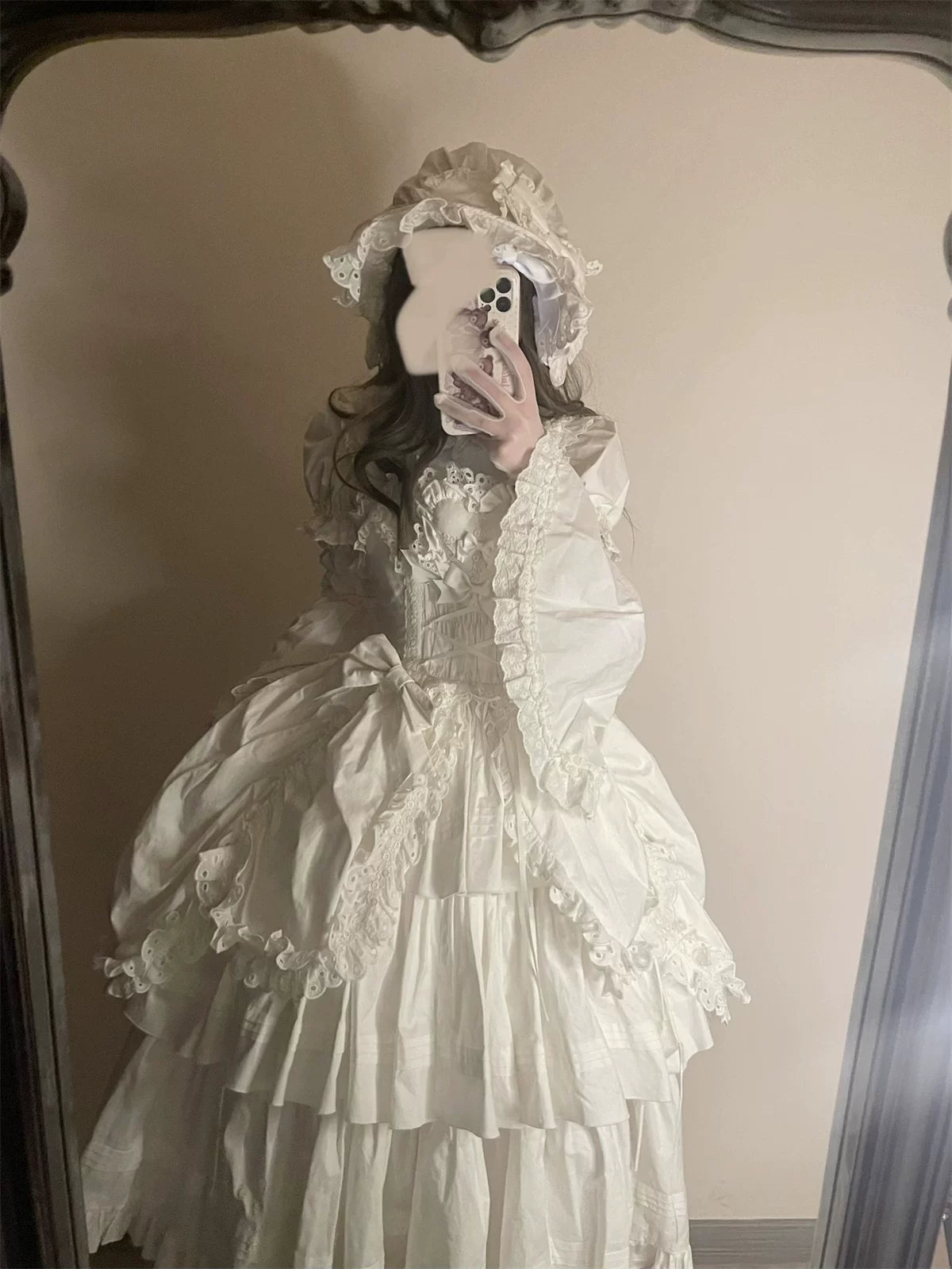 Cotton Gothic Lolita Long JSK, Drawn-up Hem 45213:841058