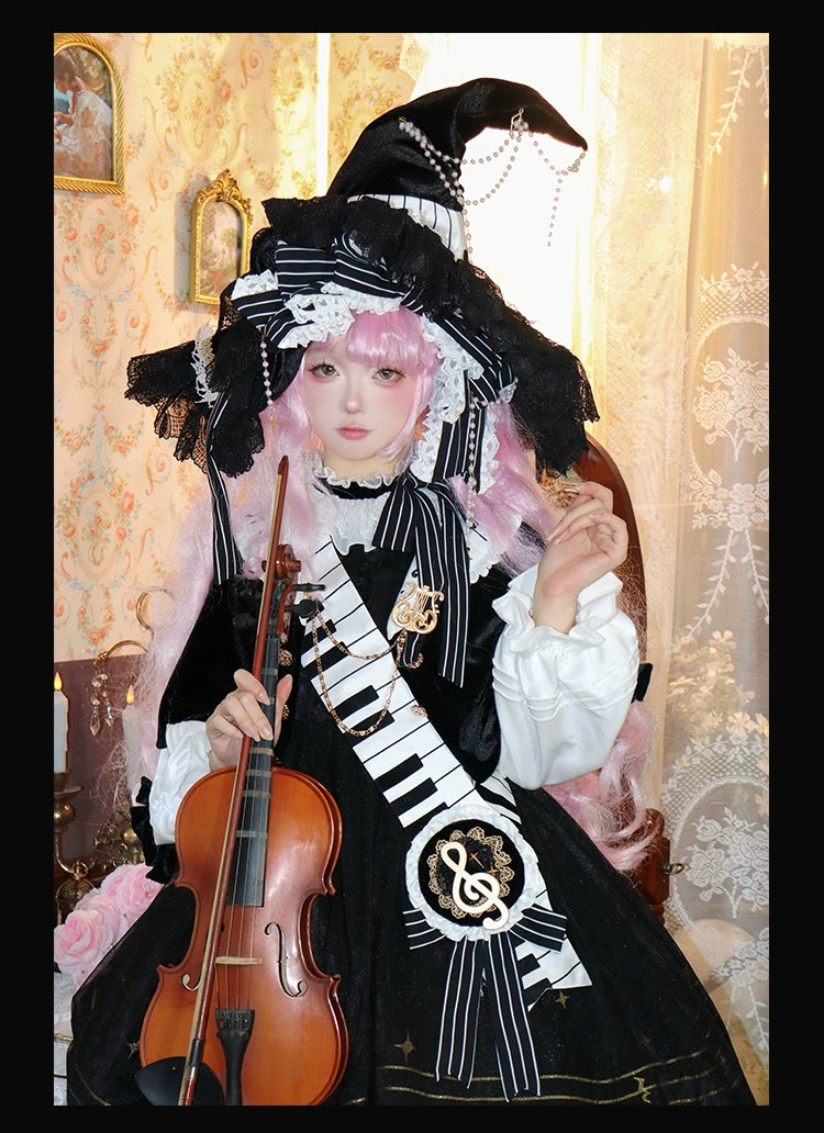 Forest Fluorescent Carps~Black and White Sonata~Ouji Lolita Vest Suit and Vintage Lolita OP Dress 42067:724864