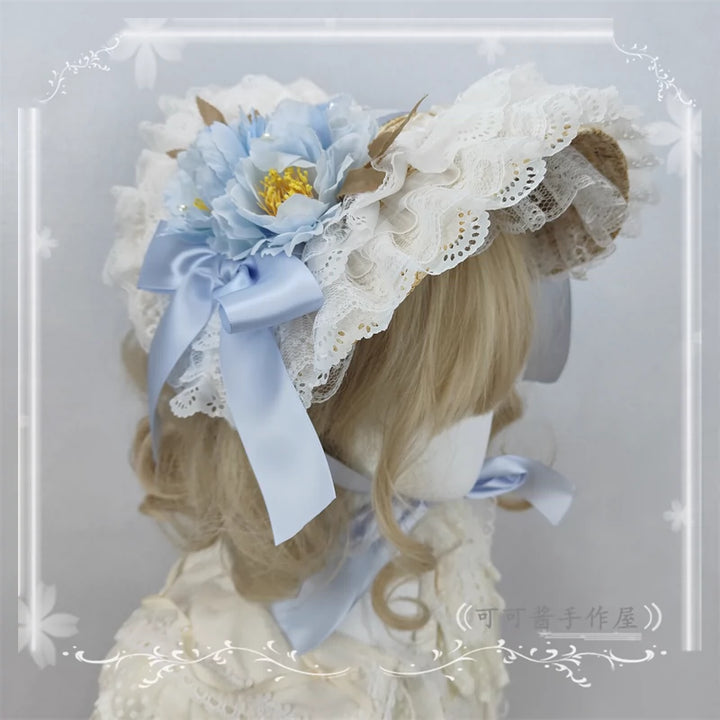 Cocoa Jam~Country Lolita Bonnet Lace Flower Flat Cap Multicolors Customized 36112:524688