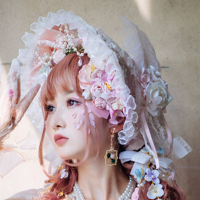 (BFM)Cat Fairy~Sakura Girl~Wedding Lolita Hair Accessories Bridal Hat Veil Pink hat  