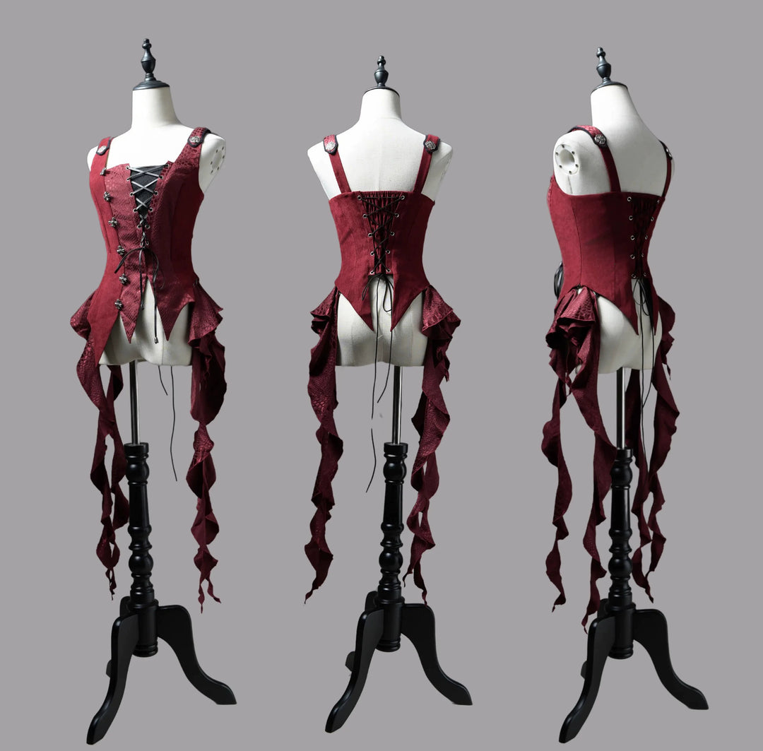 Wuyuzhe~Dragoon Knight 3.0 Version~Western Fantasy Style Lolita Irregular Skirt Set Lolita Vest S Red Strap Vest Only 