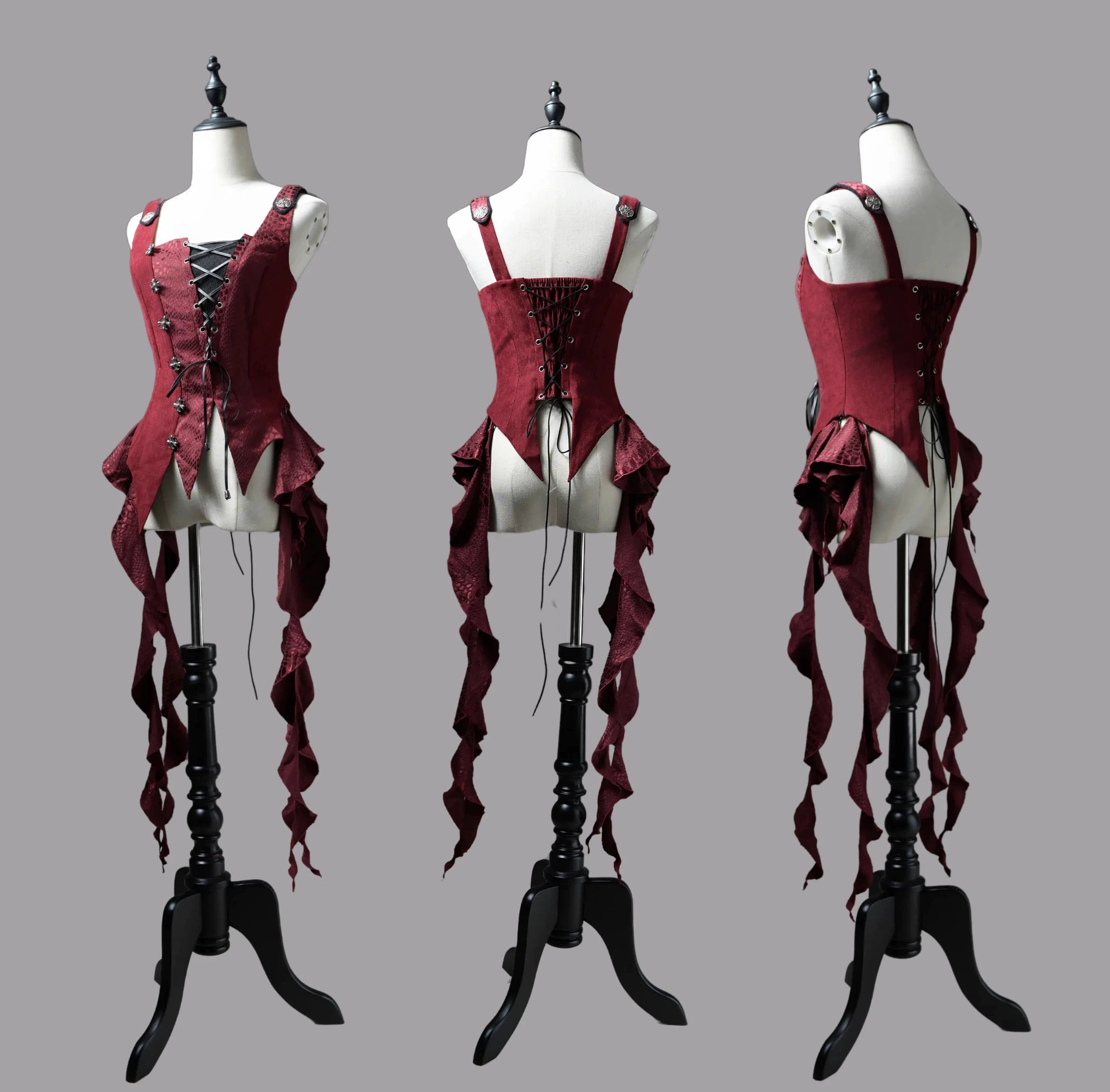 Wuyuzhe - Dragoon Knight 3.0 Version - Western Fantasy Style Lolita Irregular Skirt Set Lolita Vest S Red Strap Vest Only