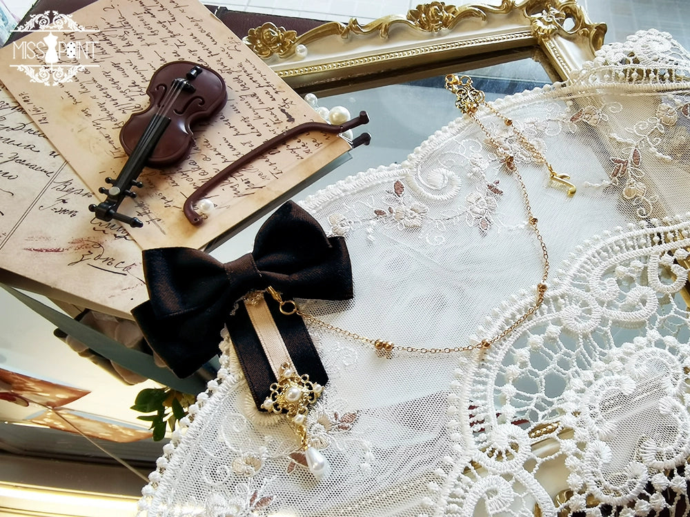 Miss Point - Golden Movement - Lolita Accessory Brooch Bow Tie KC Black Butterfly Bow Chain Brooch