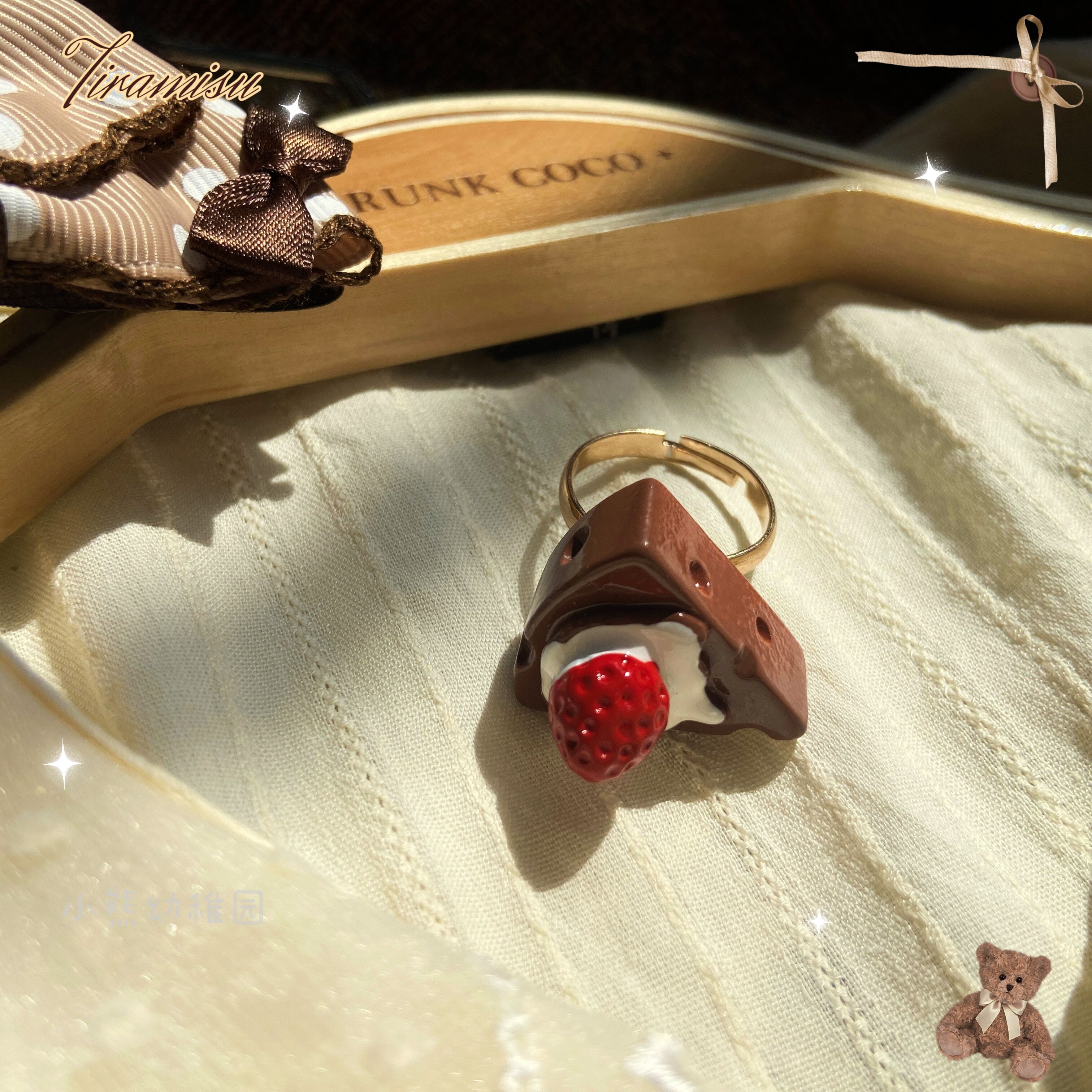 Bear Doll - Augustina - Kawaii Lolita Chocolate Paired Brooch and Hair Clip strawberry chocolate