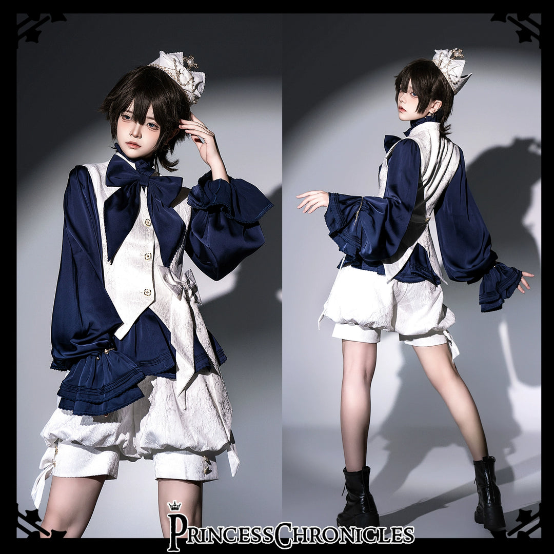 Princess Chronicles~Rabbit Hunter~Ouji Lolita Shirt Sapphire Blue Long Sleeve Blouse   