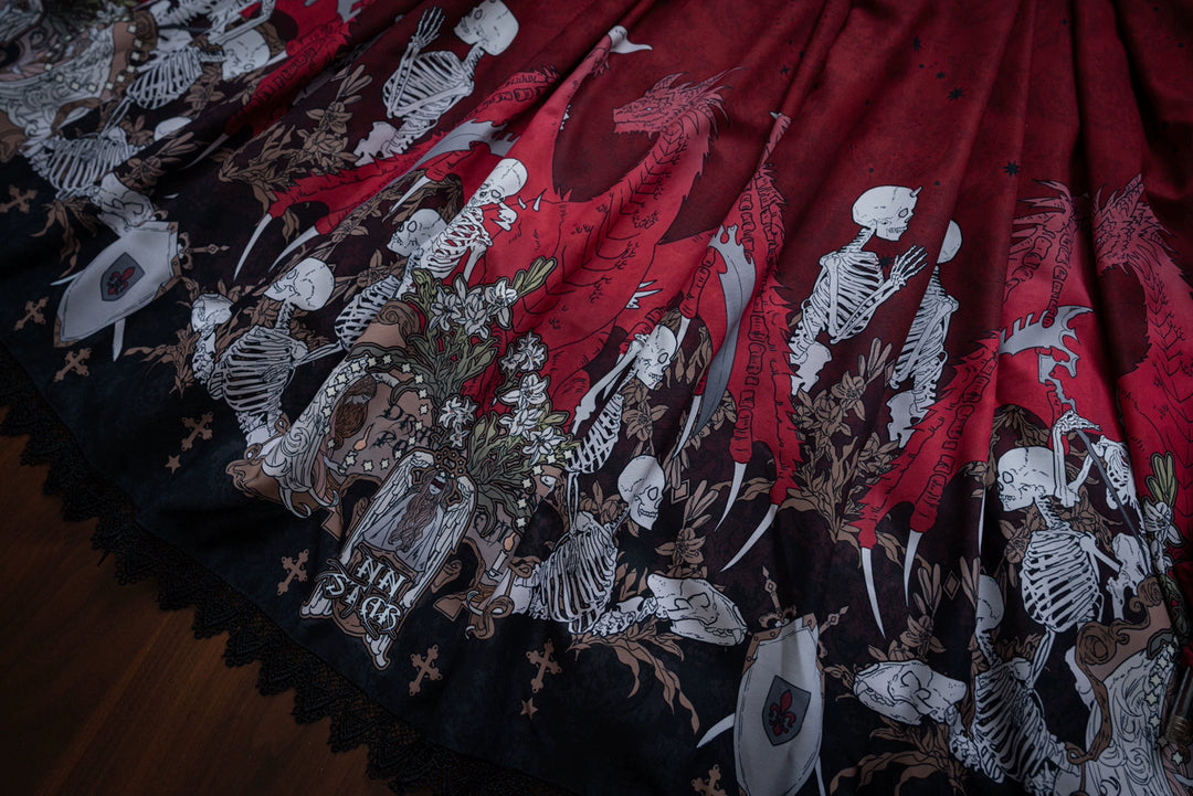 Nn Star - Dragon Bone Lily - Bone Printed Bust-Supporting Gothic Lolita JSK