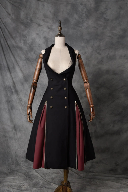 Vancy - Drunken Dreams - Vintage Lolita Dress Mutton Sleeve Shirt S Black and red JSK dress