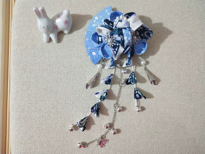 (BFM)Xuanji~Wa Lolita Hair Clip Tassel Bunny Wind Chime Clip Sakura fan tassel design  