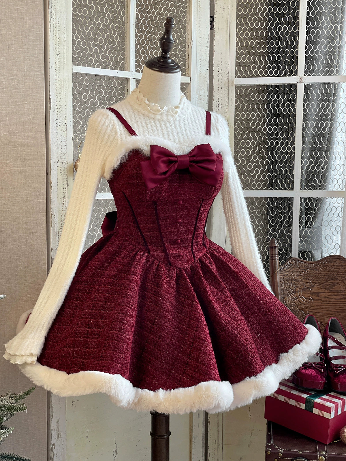 Tan Tuan - Winter Lolita Dress New Year Lolita JSK Plush Cape Set S JSK only