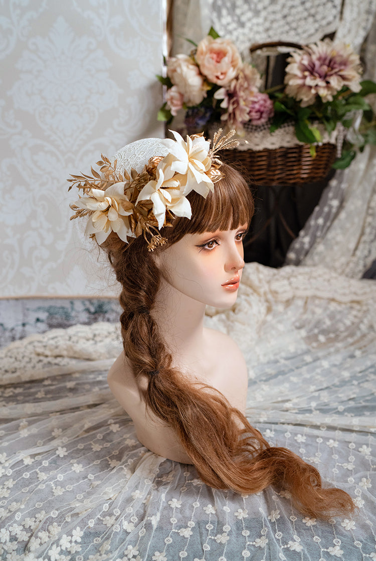 Neo Ludwig~Miss Pepper~Elegant Lolita Flowers Small Bonnet white+beige  