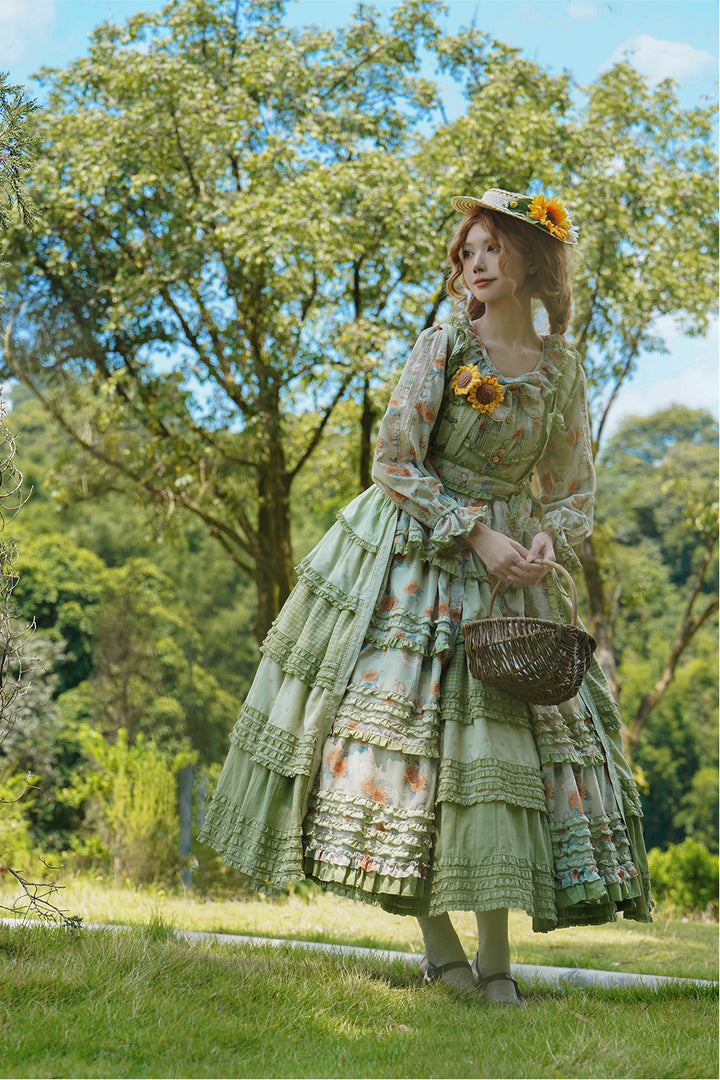 Miss Point~Garden Sunflower~Country Lolita SK Patchwork Tiered-Ruffles Skirt 42511:742957