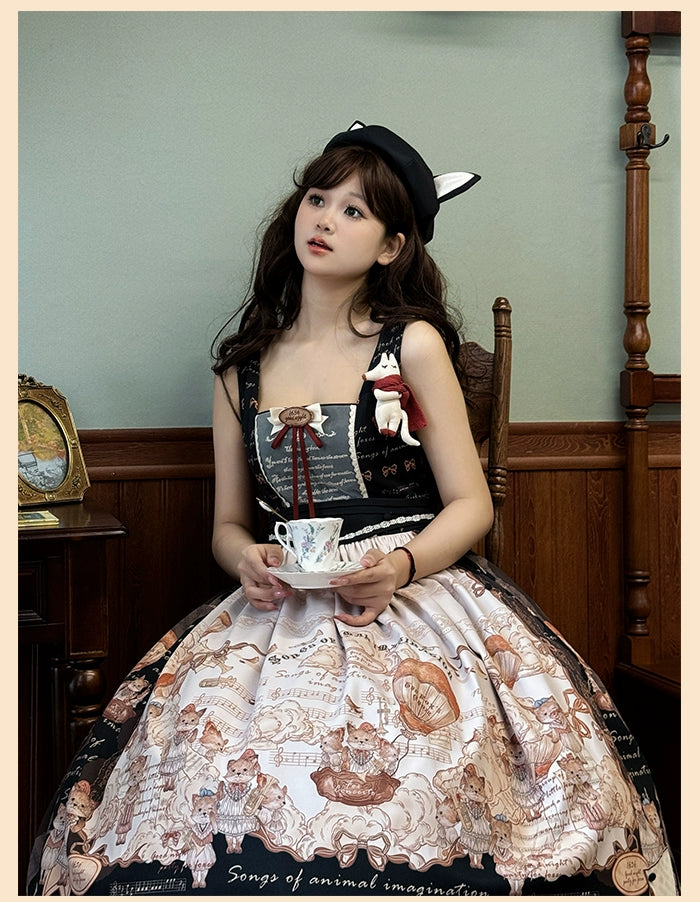 Alice Girl~Fox Band~Printed Sweet Lolita JSK Dress Square Neckline Daily Dress