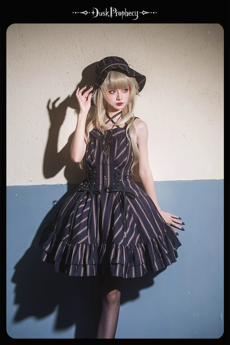 DuskProphecy - Heron - Classic Lolita Striped JSK Dress, Halter Neckline 44313:802970