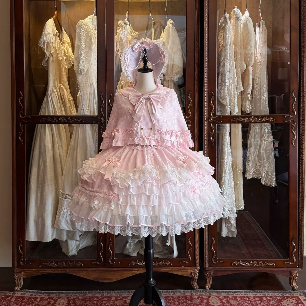 Star Porcelain Doll - Sweet Lolita JSK Dress Set, Tiered Ruffle Hem (L M S) 46093:874743