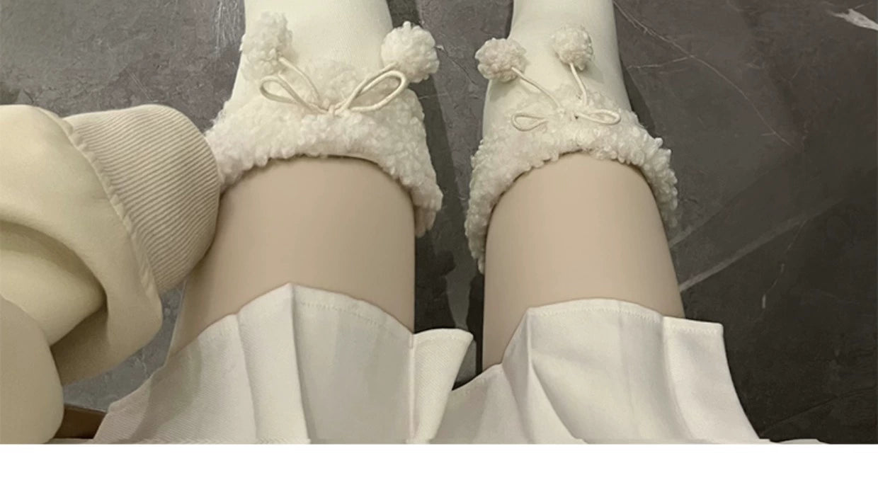 Hua Nai cat~Kawaii Winter Lolita Stockings Fuzzy Trim Furball Over-knee Socks   