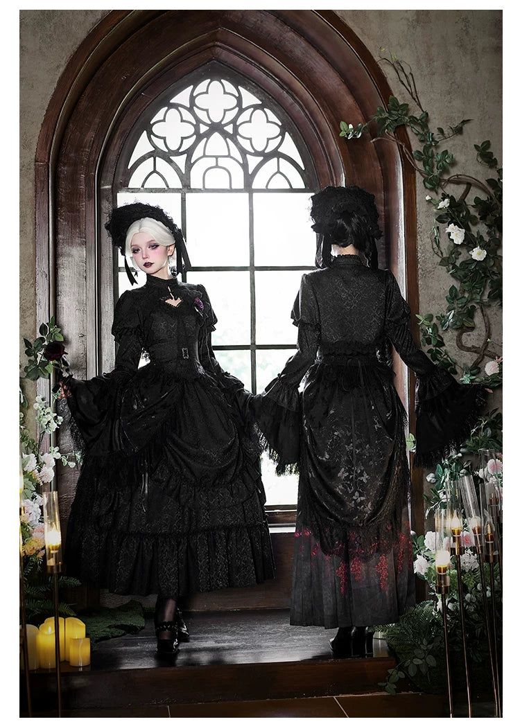Under the Hanging Moon - Black Gothic Lolita SK Set, Modified Mamian Skirt