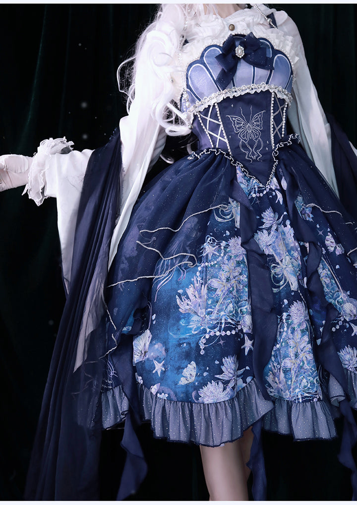 YingLuoFu~Original Elegant Lolita Blue Lolita JSK   