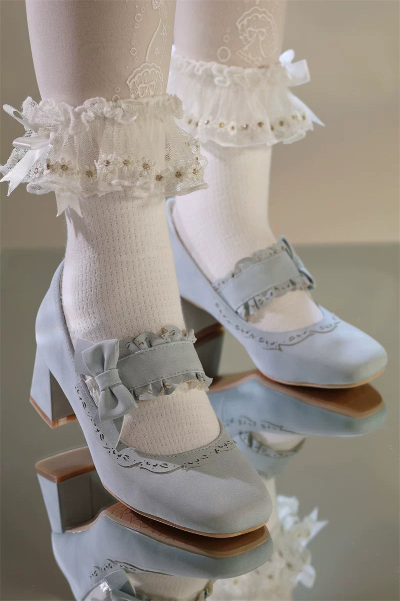 Heidi Manor - Classic Lolita Chunky Heels Shoes, Cutout Trims 44499:812237