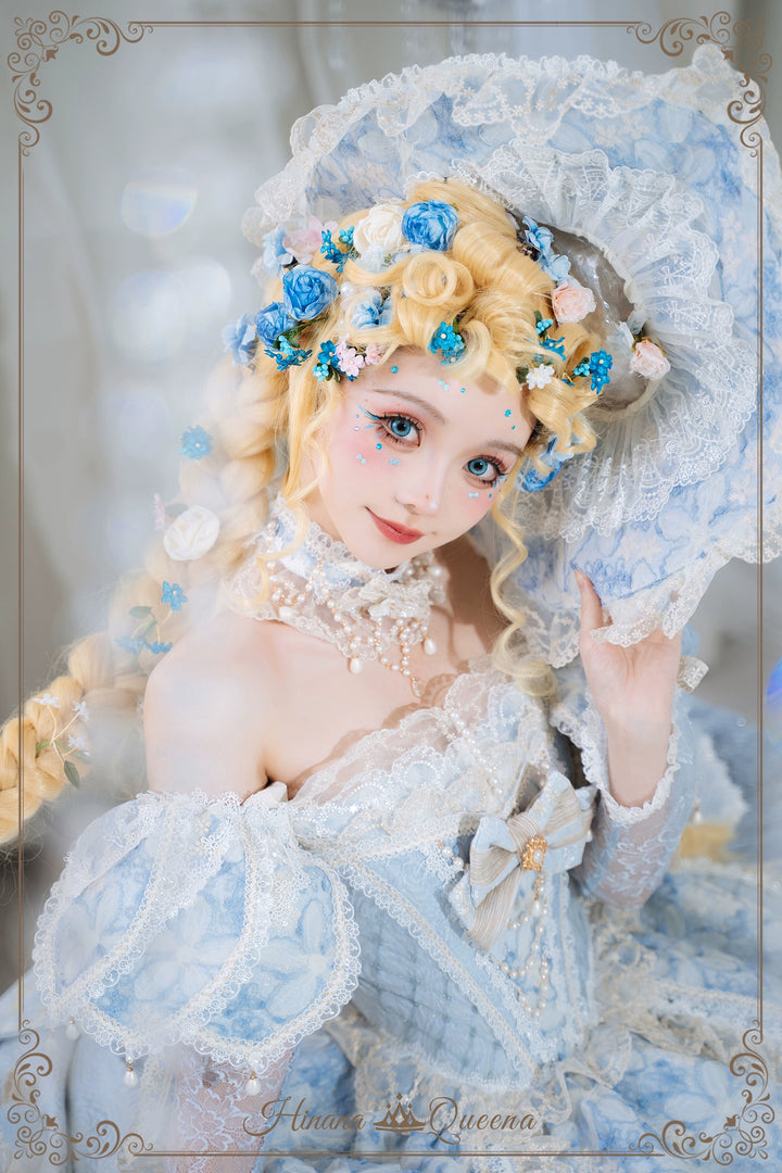 HinanaQueena~With Belle~Bridal Lolita Dress Accessory Set Top Hat and Trailing Ice Heart Blue Choker (Only available for order with dress)