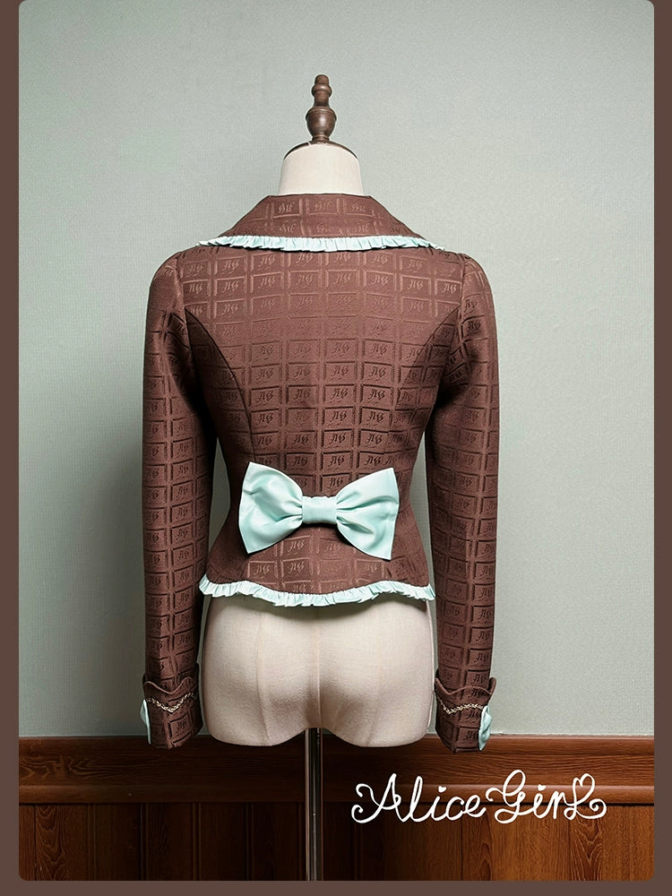 Alice Girl - Bear Chocolate Slab - Classic Lolita Slim Fit Jacket Coat, Lapel Collar 44310:803954