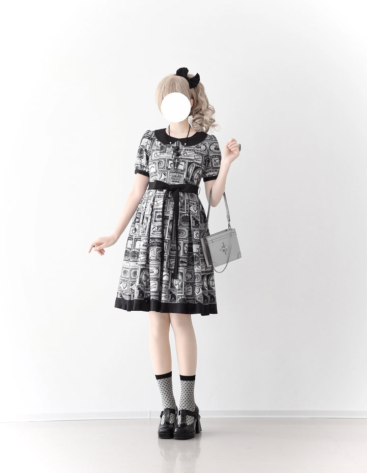 Miss Cube - Antique Label - Retro Lolita OP Dress Short Sleeve Dress