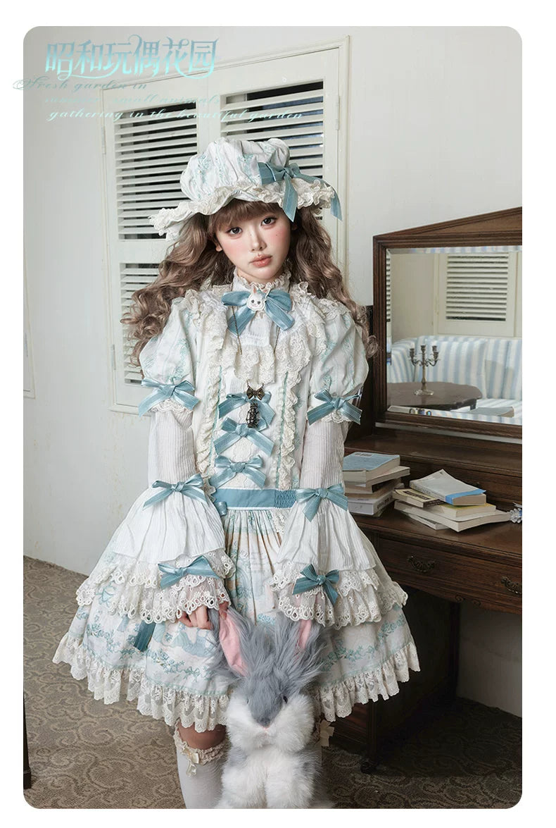 Showa Doll Garden - Elegant Plus size Lolita Dress, Bunny & Lamb Print 44534:812127