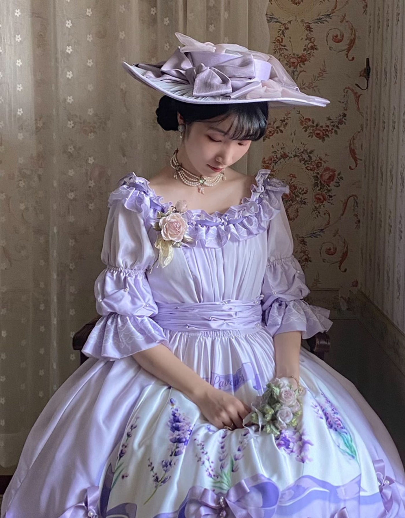(Buyforme)Yolanda~ Lavender Smoke Floral OP Dress SK and Blouse   
