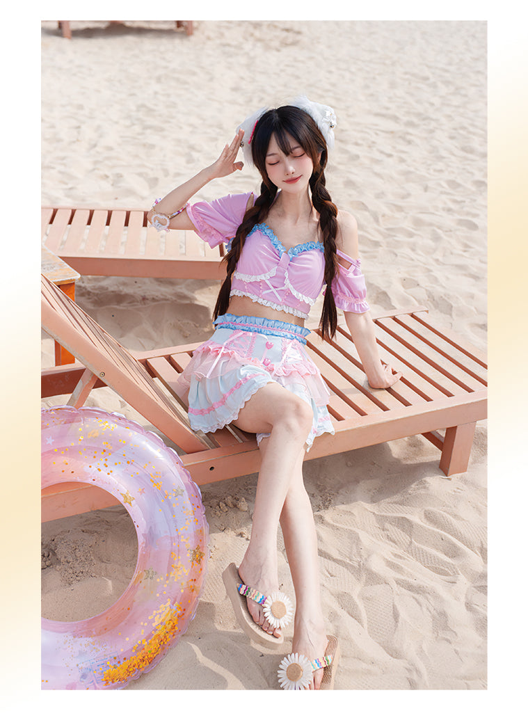 OCELOT - Sweet Lolita-inspired Two-piece Swimsuit with Removable Sleeve