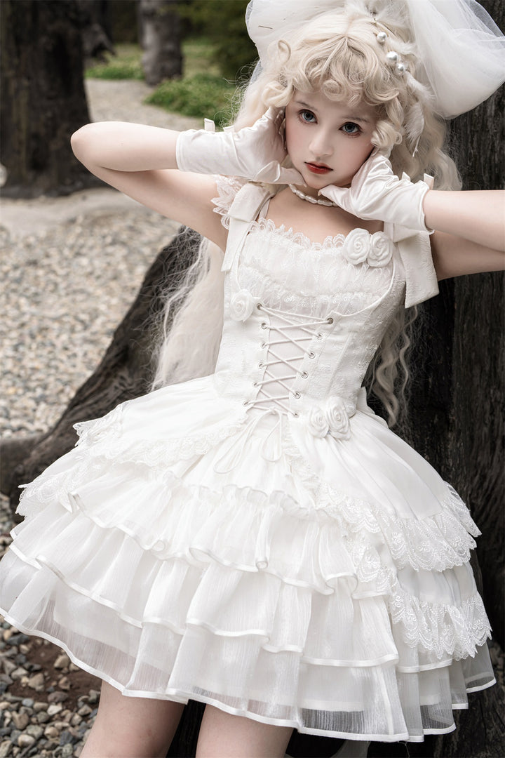 Your princess~Sweet Lolita White Princess Flounce Hemline OP   
